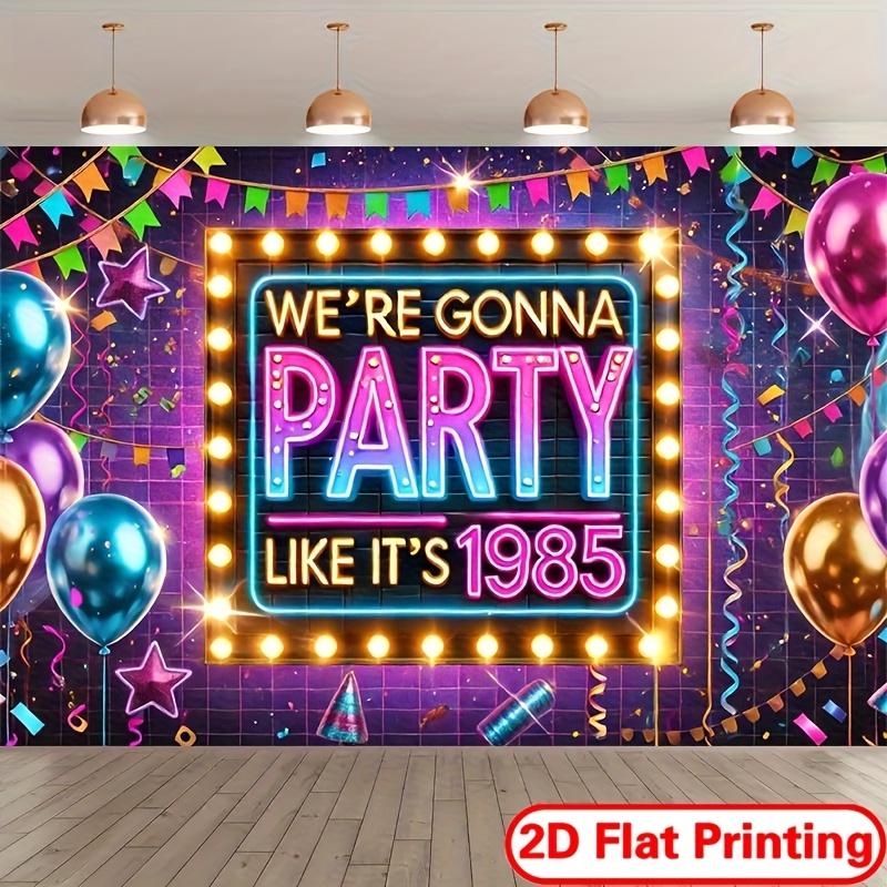 1 piece of 2D flat-print banner - Retro mini version of 1985 party background banner - Polyester fiber photo background