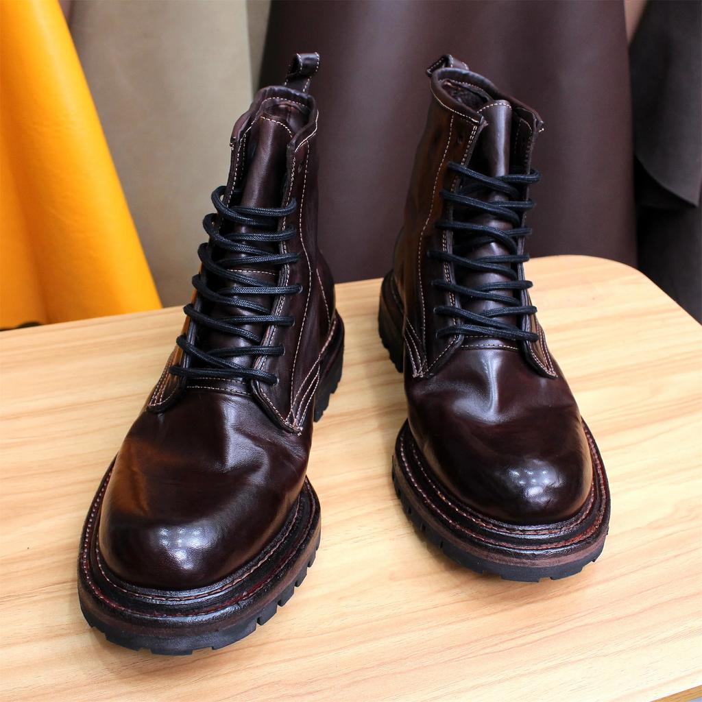 Модные ботинки Goodyear ручной работы из лошадиной кожи для мужчин и женщин, на шнуровке на заказ, теплые и удобные, высокого класса