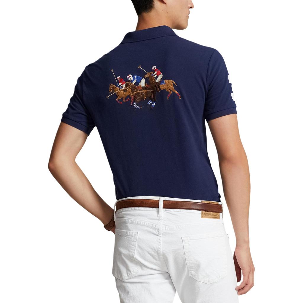 Поло Ralph Lauren с принтом логотипа, повседневная футболка-поло с коротким рукавом для мужчин, поло, темно-синий 710935534002