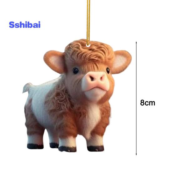 Милый мультяшный хайлендский коровий автомобильный кулон, акриловый художественный ремесленный орнамент, прекрасный автомобиль, зеркало заднего вида, украшение для дома, Рождественская елка, подвесное украшение, подарок