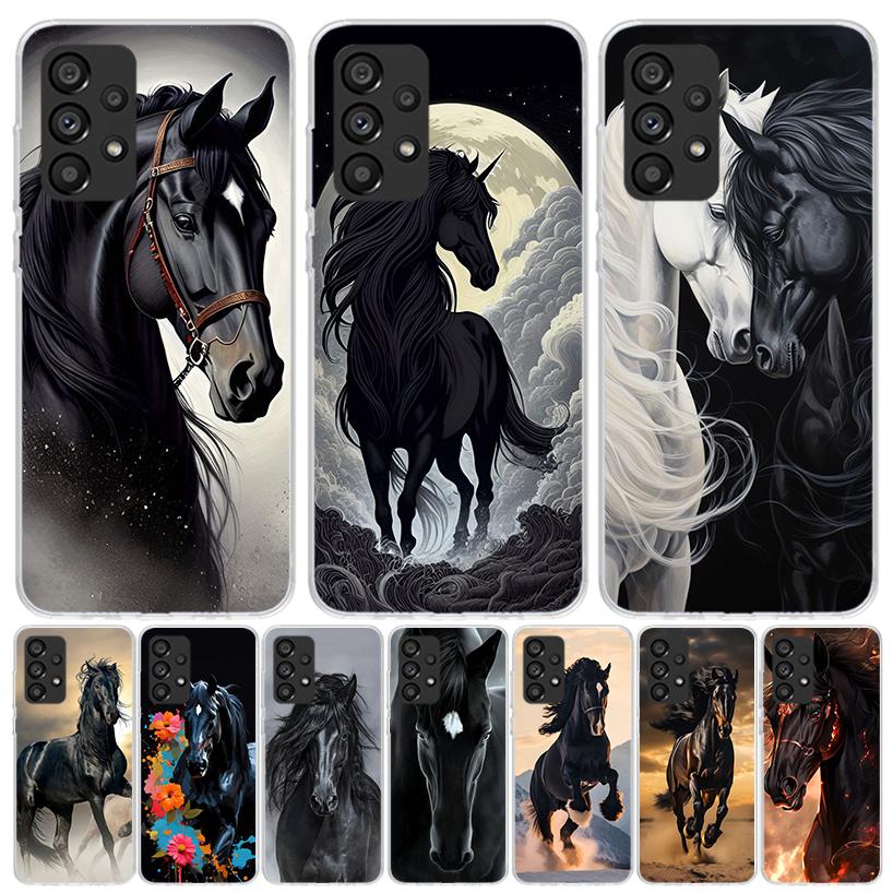 Animal Black Horse Phone Case For Samsung Galaxy A13 A14 A15 A16 A17 A53 A54 A55 A56 A33 A34 A35 A36 A23 A24 A25 A26 A05S A04S G
