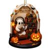 Halloween Ghost Ornament Acrylic Ghost-Themed Reading Cooking Painting Ornament Tree Hanging Decoration for Indoor Home Decor