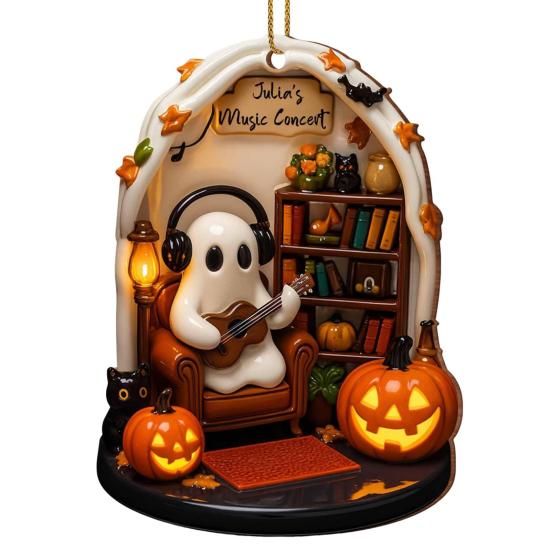 Halloween Ghost Ornament Acrylic Ghost-Themed Reading Cooking Painting Ornament Tree Hanging Decoration for Indoor Home Decor