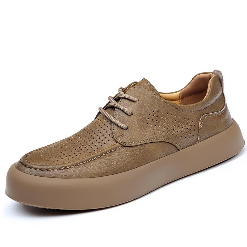 Мужские дырчатые туфли новая летняя трендовая марка универсальные кожаные туфли на толстой подошве мужские полые повседневные спортивные трендовые туфли