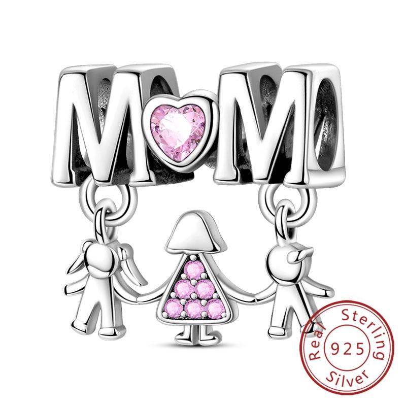 Оригинальный медный шарм-бусина ко Дню матери, шарм-подвеска в виде сердца любви и семьи, подходит для браслета, женские ювелирные изделия, подарки