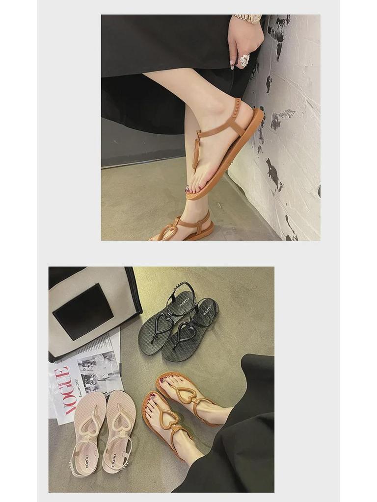 Женские летние сандалии на плоской подошве в форме сердца - повседневные пляжные шлепанцы в стиле феи