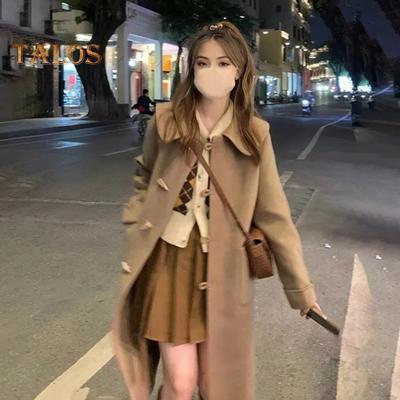 Женское зимнее пальто в деловом стиле с отложным воротником, однобортное, с роговыми пуговицами, средней длины, куртка для поездок на работу, однотонная, плотная