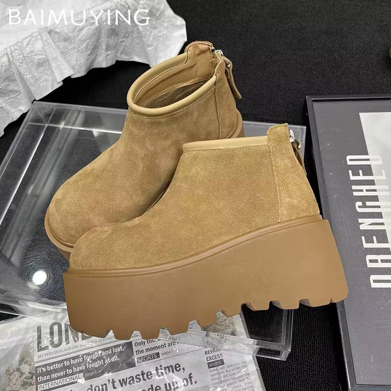 Женские зимние ботильоны на платформе из замши на высоком каблуке, зимняя обувь 2025 года, модные короткие плюшевые теплые новые женские ботинки