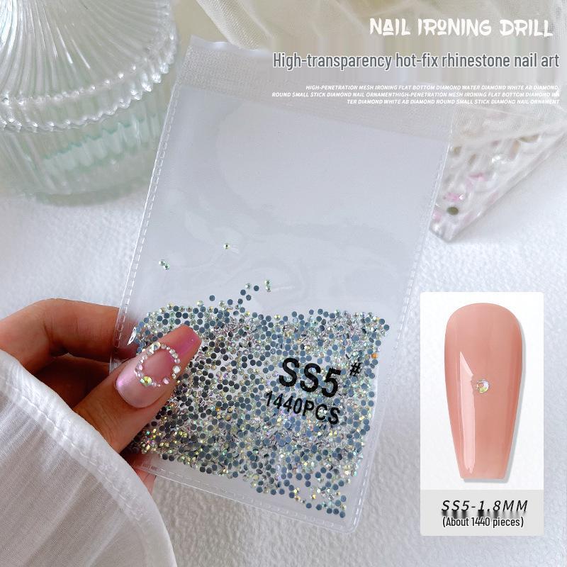 1440-Piece Aurora White AB Transparent Round Nail Art Rhinestones - Non-Fall-Off Flatback Glass Diamonds