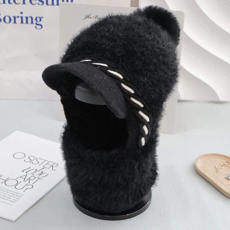 Флисовая Утепленная Вязаная Термошапка Женская Шерстяная Шапка Уличная Ветрозащитная Защита Шеи Цельная Шапка