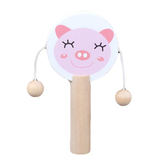 Cartoon Animal Wooden Handheld Musical Rattle Drum Shaker Education Baby Toy