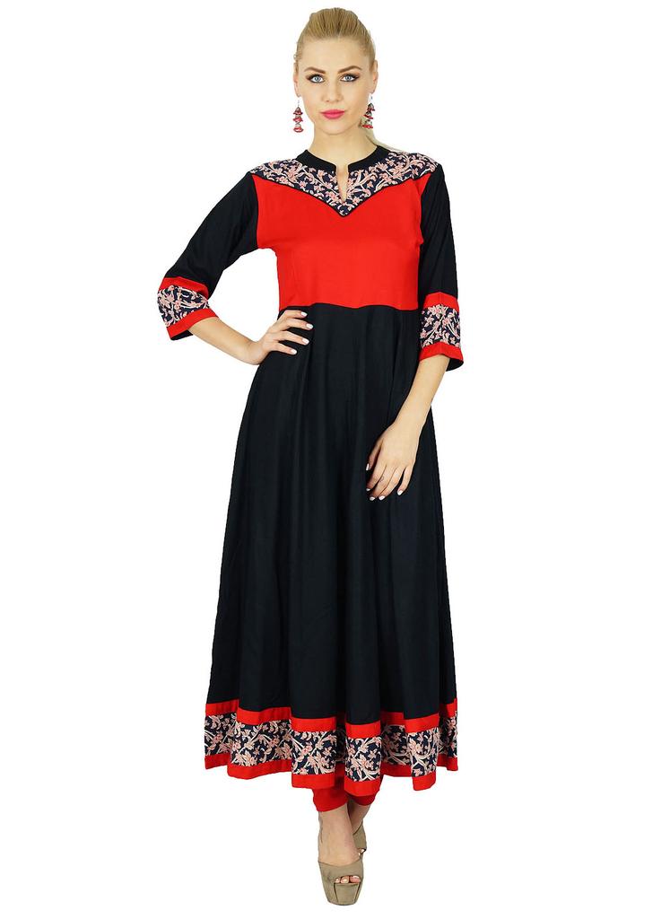 Bimba Women Black Anarkali custom Kurta Kurti 3 4 Sleeve Formal Indian Top