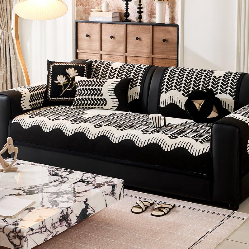 Italian High-End Light Luxury Chenille Sofa Cushion, Universal Fixed Non-Slip Seat Cushion In All Seasons, Straight Row Sofa Cover Cloth Towel