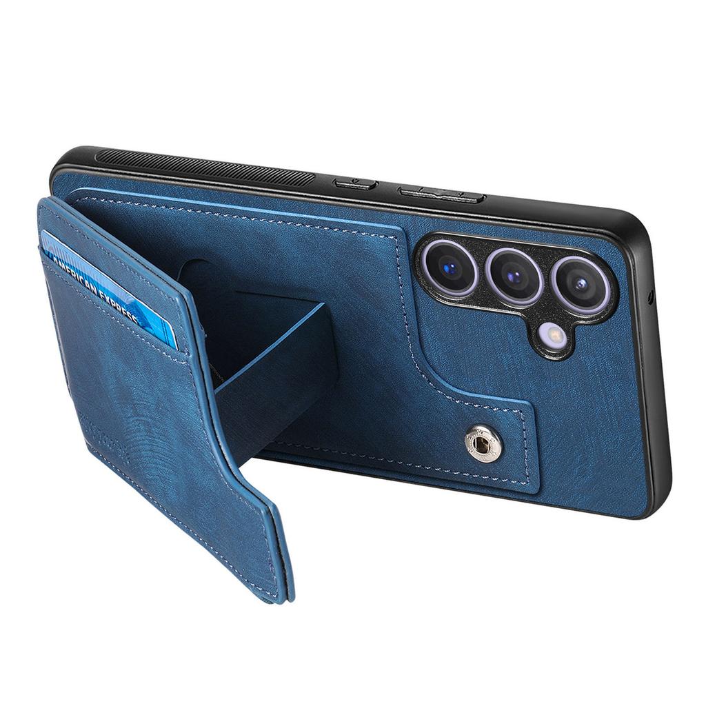 For Samsung Galaxy S24+ Case Zipper Card Holder Kickstand Leather+PC+TPU Phone Cover