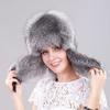 Winter Fur Hat For Women Hat With Ear Real Fox Fur Caps Russian Women Bomber Hats Bonnets Trapper Cap With Genuine Leather Top