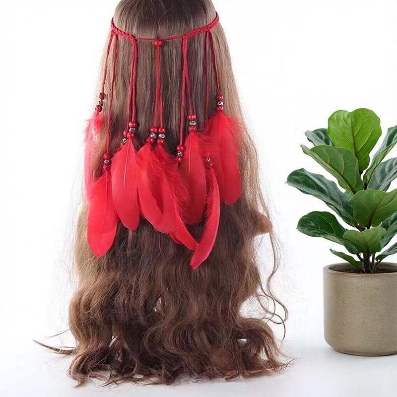 Bohemian Feather Tassel Unisex Hairband Halloween Party Stage Performance Indian Ethnic-Style Wedding Headpiece