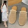 Fashion Fretwork Heels Shoes Cover Toe Slippers Flat Luxury Slides Designer Fashion Fretwork Heels Slippers Casual Cover Toe Shoes Woman