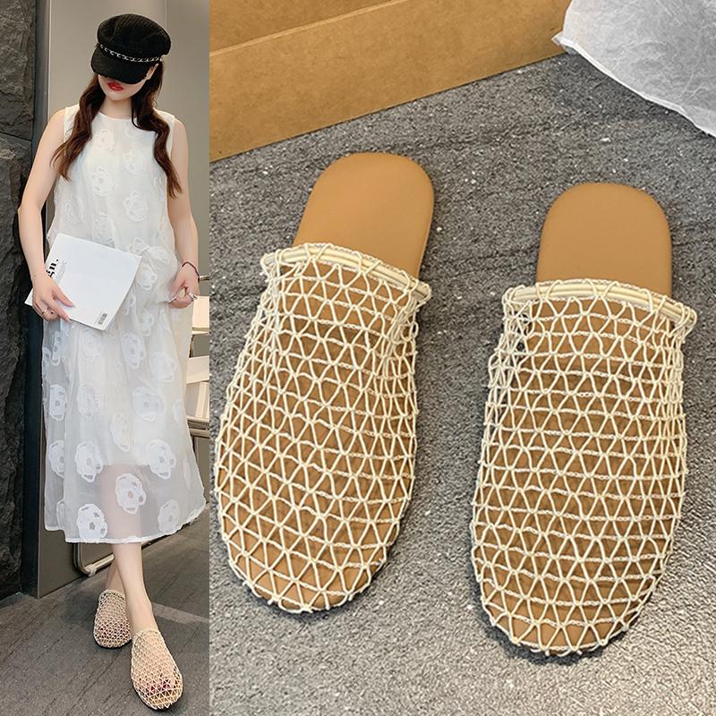 Fashion Fretwork Heels Shoes Cover Toe Slippers Flat Luxury Slides Designer Fashion Fretwork Heels Slippers Casual Cover Toe Shoes Woman