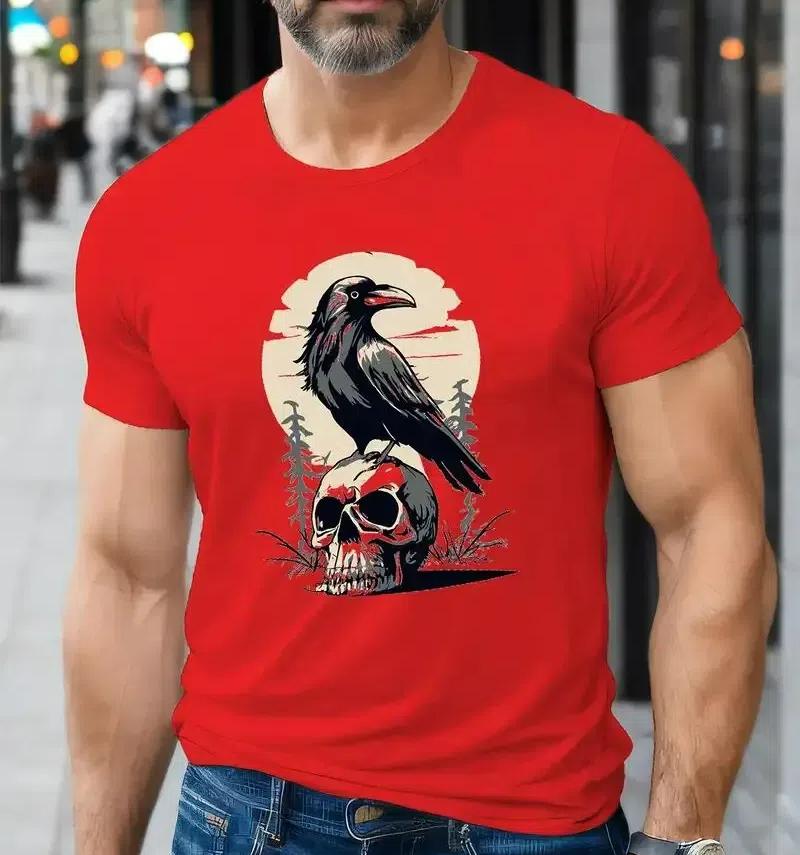 Новый мужской креативный топ с принтом черепа и ворона, повседневная футболка с коротким рукавом и круглым вырезом, мужская одежда для летних уличных топов