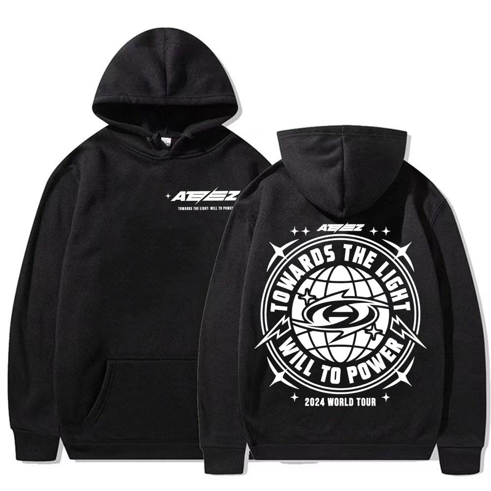 Мировой тур Ateez 2025 года «Навстречу свету»: Пуловеры Воля к власти Мужские Женские Корейская мода Хип-хоп Толстовка с длинным рукавом Худи