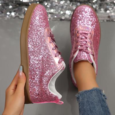 Мода 2025 Женские кроссовки Роскошные блестящие повседневные туфли Модная уличная вулканизированная обувь для женщин Плоская обувь на шнуровке Zapatillas De Mujer