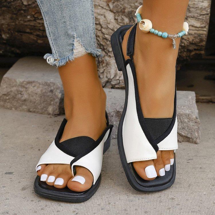 Flat Sandals for Women 2025 New Style Toe European and American Square Toe Casual Back Elastic Roman Sandals