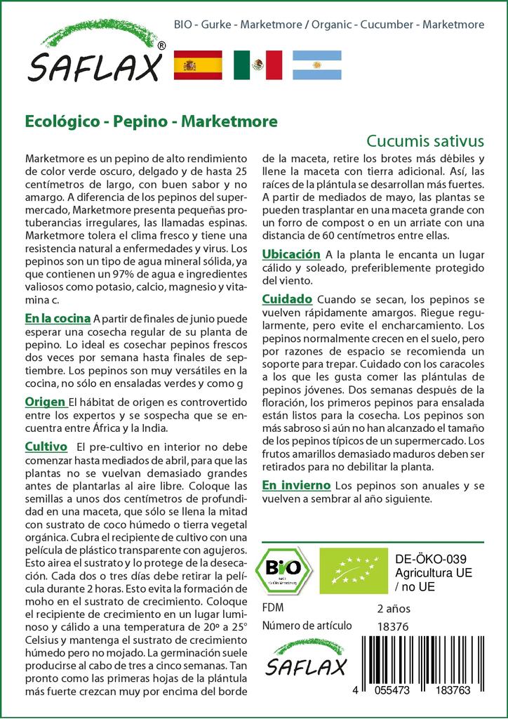 SAFLAX Garden in the Bag - Органический - Огурец - Marketmore - 20 семян - С субстратом в подходящем стоячем пакете - Cucumis sativus