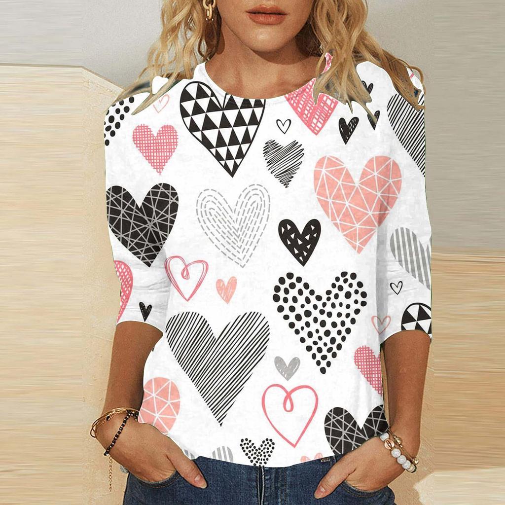 Круглый вырез 3D Love Printed Top Модные повседневные длинные рукава женские футболки