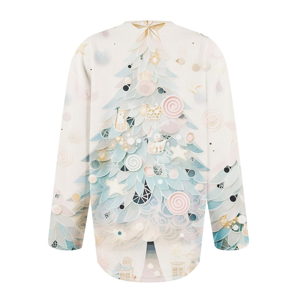 Women's Fashion Long Sleeve Christmas Snowman Snowflake Print Jacket Cardigan