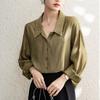 Винтажные зеленые повседневные рубашки с длинным рукавом, женские свободные модные весенне-осенние женские блузки на пуговицах, элегантные однотонные офисные простые женские рубашки 25860