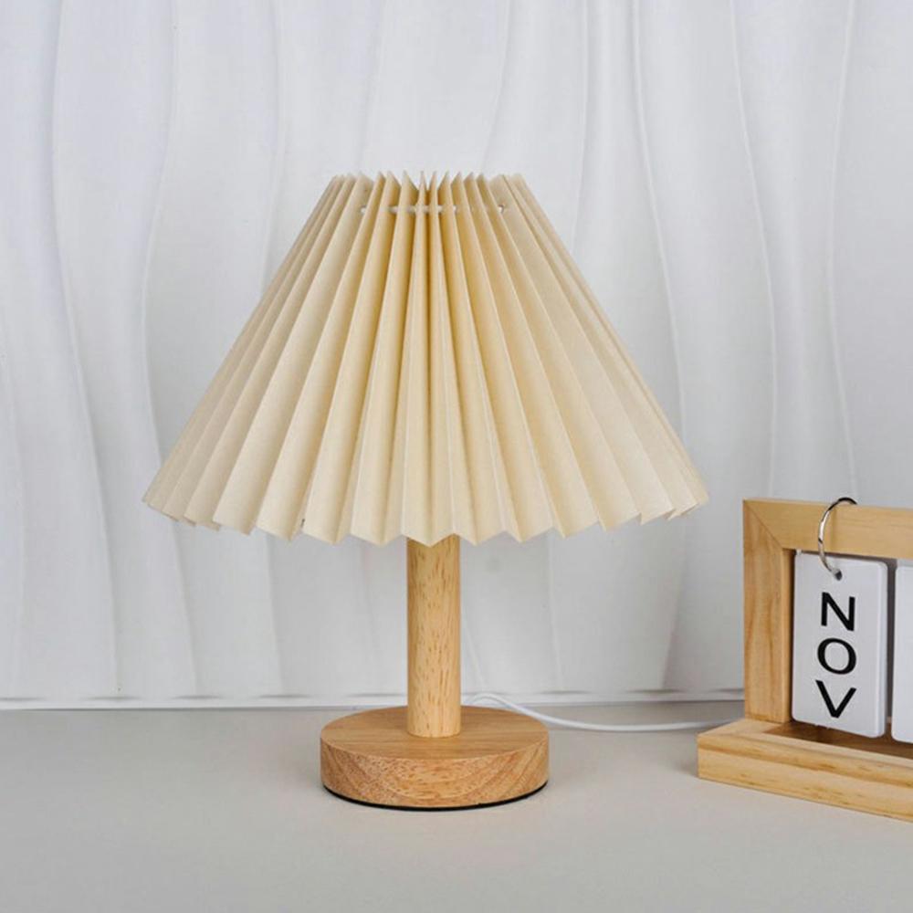 Warm Light Table Lamp Vintage Pleated Bedside Light USB Powered Decorative Lamp for Bedroom Creative Gift