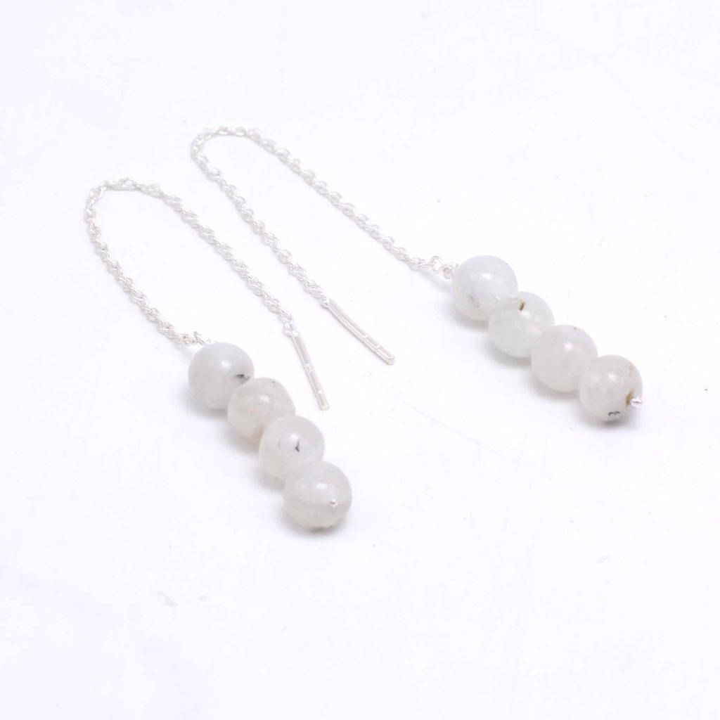 Moonstone 925 Silver Threader Earrings, Natural Gemstone Women Handmade Fringe Earrings