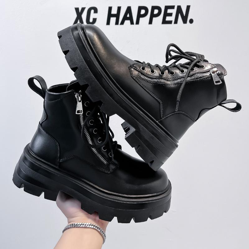 Новые ботинки Мартин мужские осенне-зимние бархатные в британском стиле на толстой подошве с увеличением роста, мотоциклетные полусапоги средней высоты 70022-A