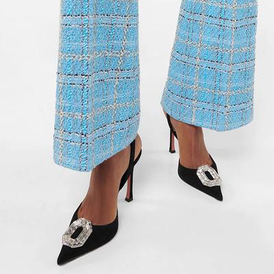 Модные женские туфли-лодочки с пряжкой и кристаллами, удобные шелковые туфли высокого качества с острым носком и пяткой на пятке, вечерние туфли на шпильке для банкета