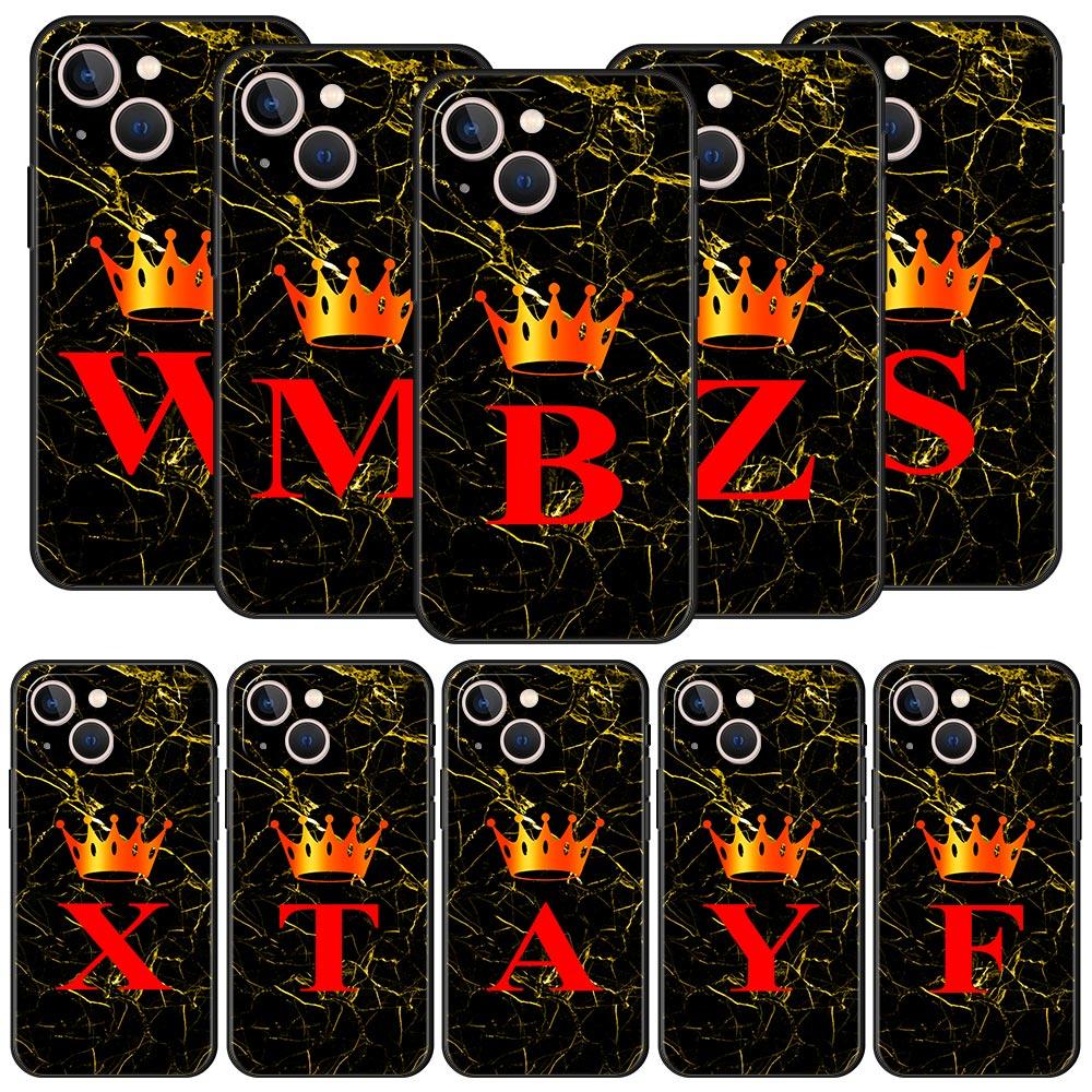 Мраморный чехол для телефона с буквой для iPhone 17 16 15 Pro Max 11 12 13 14 7 8 Plus SE 2020 X XR XS, мягкий черный