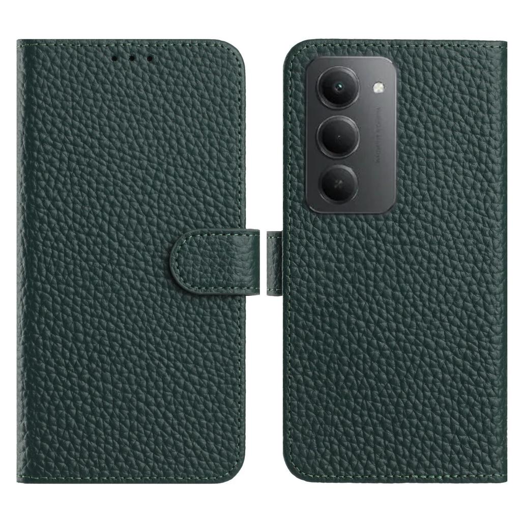 For Xiaomi Redmi 15 5G Case Wallet Stand Litchi Texture Genuine Cow Leather Flip Phone Cover