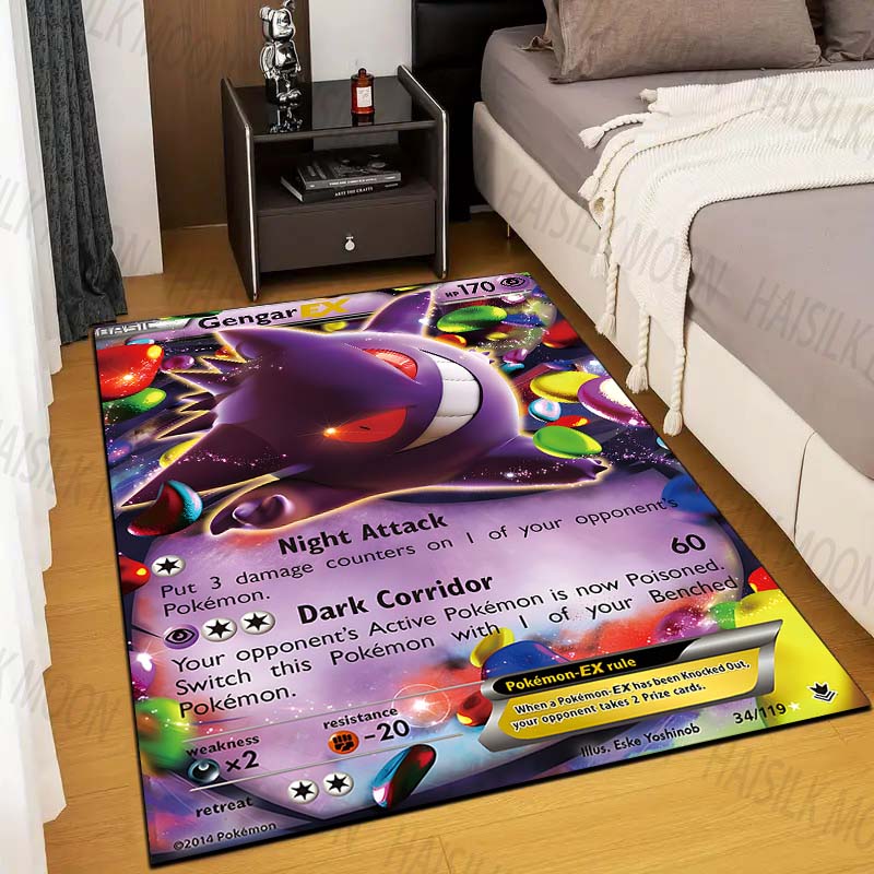 1 шт. Ковер с принтом карточек покемона Генга для гостиной, коврик для детской спальни, коврик для дивана, придверный коврик, напольный ковер, домашний декор, противоскользящий коврик