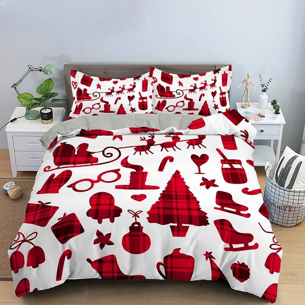 3D Рождеством белый комплект постельного белья Рождественский комплект пододеяльников/пододеяльников полиэстеровое одеяло King Queen полный двойной красный бант бежевый