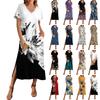 Women's Summer Polka Dot Print Dress Short Sleeve Beach Dress With Pocket Casual V-neck Hem Side Slit Dress