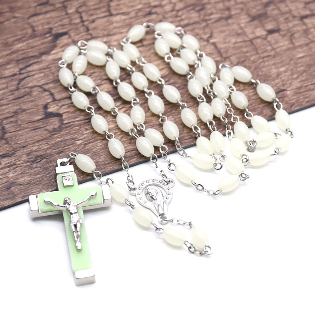 Католические четки с бусинами и светящимся крестом, религиозные украшения для христианских игроков, крещение, медитация