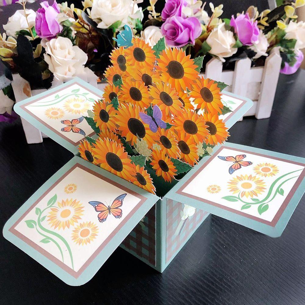 Bloom Bouquet Flower Girlfriend Paper Flowers 3D Pops-up Bouquet Rose/Lily/Sunflower Greeting Card