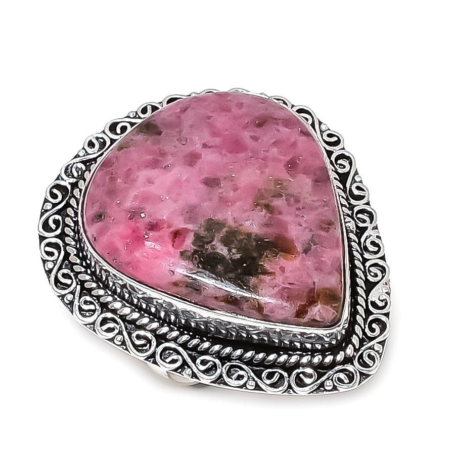 Natural Pink Thulite Gemstone 925 Sterling Silver Jewelry Ring Size 10 L4n26