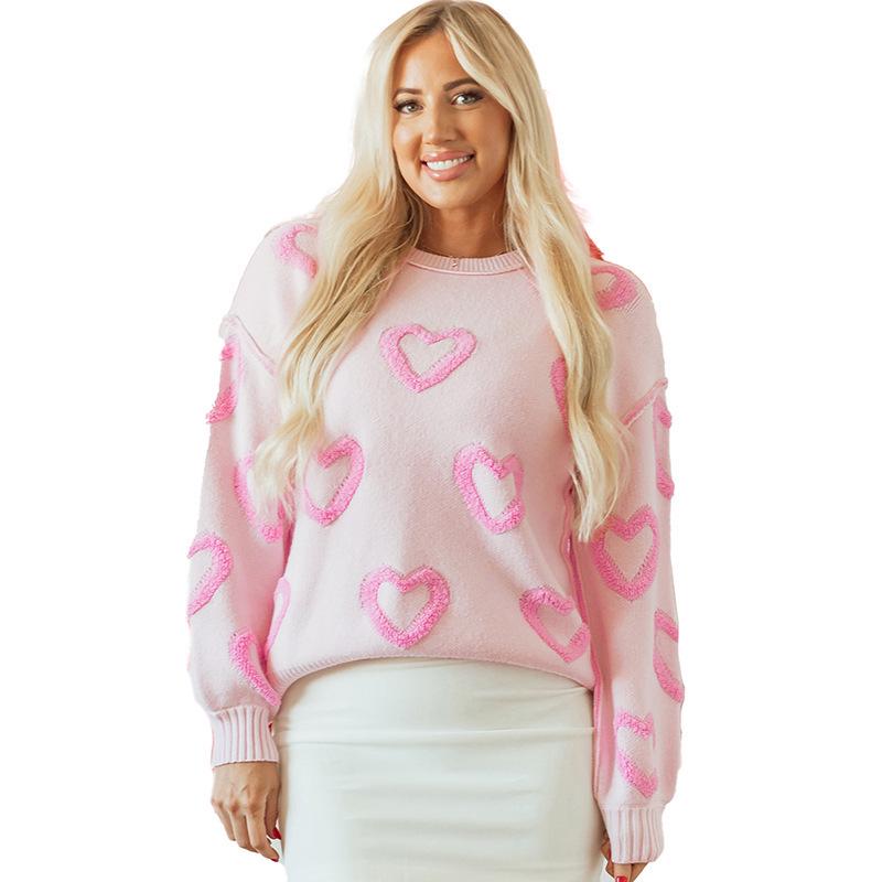 Women's Heart Print Long-Sleeve Casual Pullover Sweater - European & American Style Autumn New Arrival