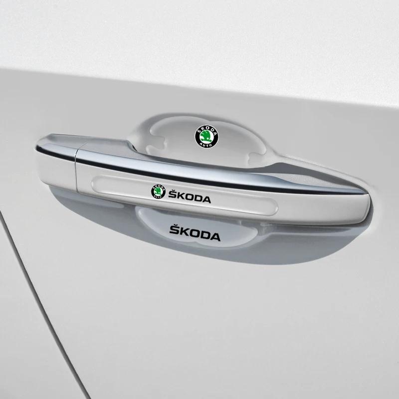 HQKI8 Car Door Bowl Handle Scratch Protective Stickers Car Anti-collision Protection Strip For Skoda Octavia Superb Rapid Kodiaq Karoq