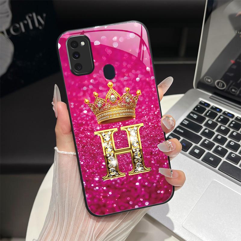For Samsung M21 M31 M21S M31S Case Fashion Letters Hard Tempered Glass Back Covers For Samsung Galaxy M30s M 31 M 21 Phone Shell