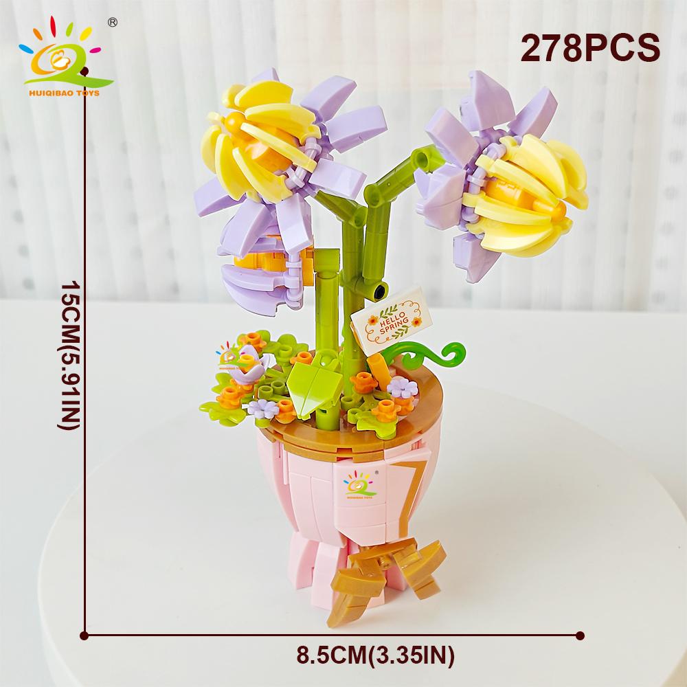HUIQIBAO MOC Модель Цветка Микро Строительный Блок DIY Вечный Букет Украшение для Дома Стола Стола Растение Кирпич Подарок Девочке Детская Игрушка