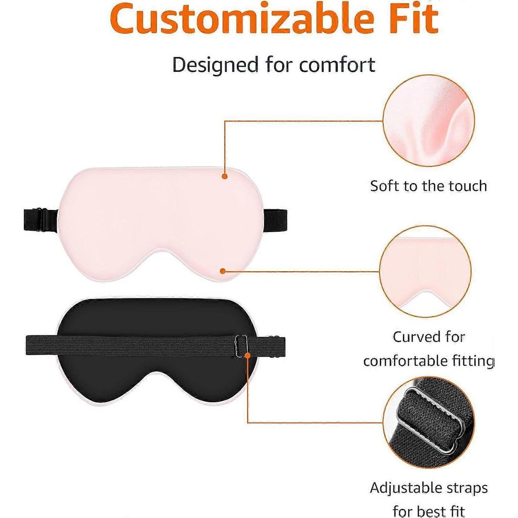 Natural mulberry silk curved sleeping eye mask with adjustable straps, one size fits all, pink