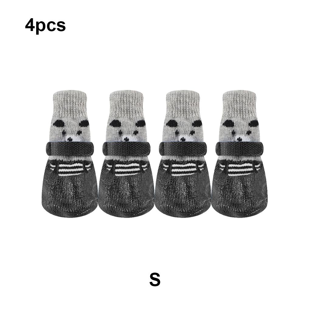 4 Pieces Warm Pet Shoes Cute Rain Snow Boots Waterproof Anti-skidding Socks Set Paw Cover Stocking Small Dog Love Black S