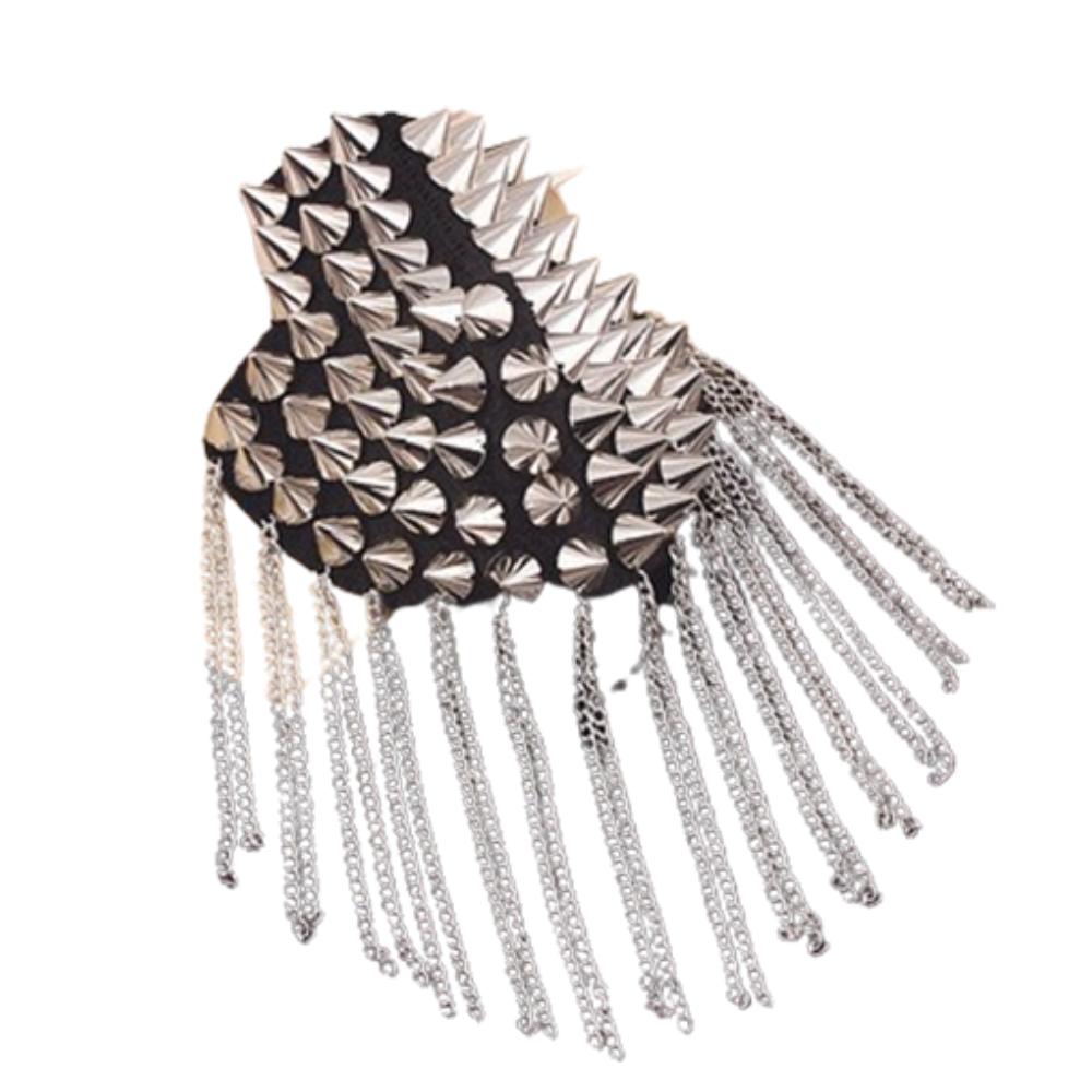 Cool Club Tassel Chain Epaulette Pin Jacket Vintage Brooch Rivet Shoulder Badges  Stage performance