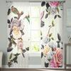 Bird Watercolor Flower Tulle Curtains for Bedroom Hall Living Room Decor Chiffon Curtain for Balcony Kitchen Home Drapes